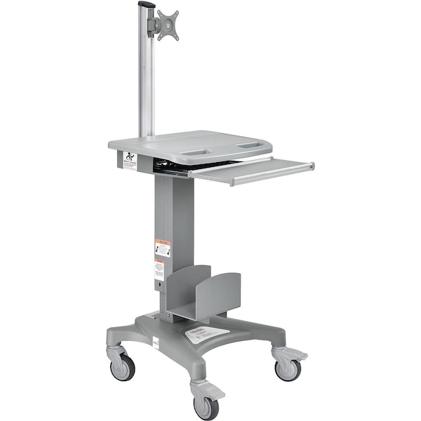 Global Industrial Mobile Computer Workstation 24-5/8 D X 55-1/8 - 70-7/8 in H, 22 in W X Metal/Plastic, Gray 695436 - main